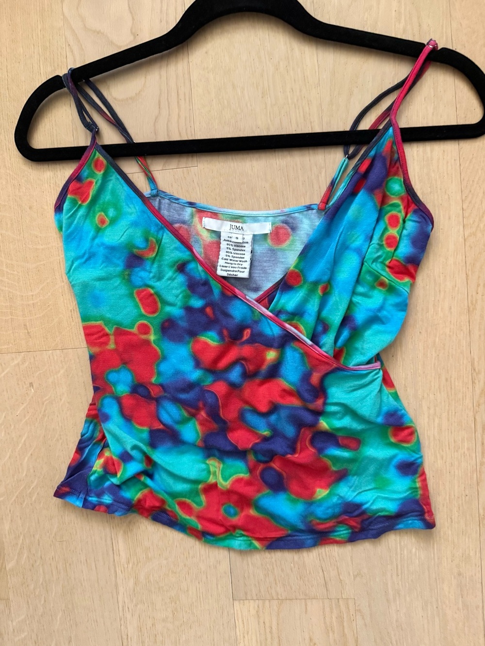 Juma Vibrant Tie-Dye Optical Abstract Wrap Camisole Red Turquoise Blue S Y2K